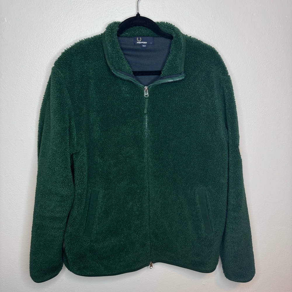Fred Perry Men's Zip Through Borg Fleece in Green Full Zip Sherpa Jacket